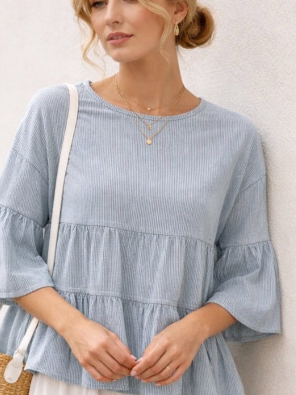 Kale Generation women's blue pinstriped blouse size M  boho balletcore